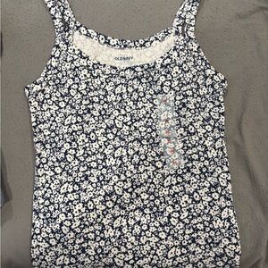 Old Navy Women's Navy and White Floral Tank Top